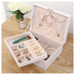 Jewelry boxes กล่องใส่เครื่องประดับ 📍 มีกุญแจล็อค 📍 กล่องเก็บเครื่องประดับ2ชั้น หนังPU กล่องเก็บแหวน กล่อง