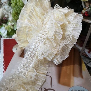 1y 90cm ผ้าลูกไม้ ตกแต่ง ย่นริมระบาย สีครีม ใช้สำหรับตกแต่งชิ้นงาน LACE77011