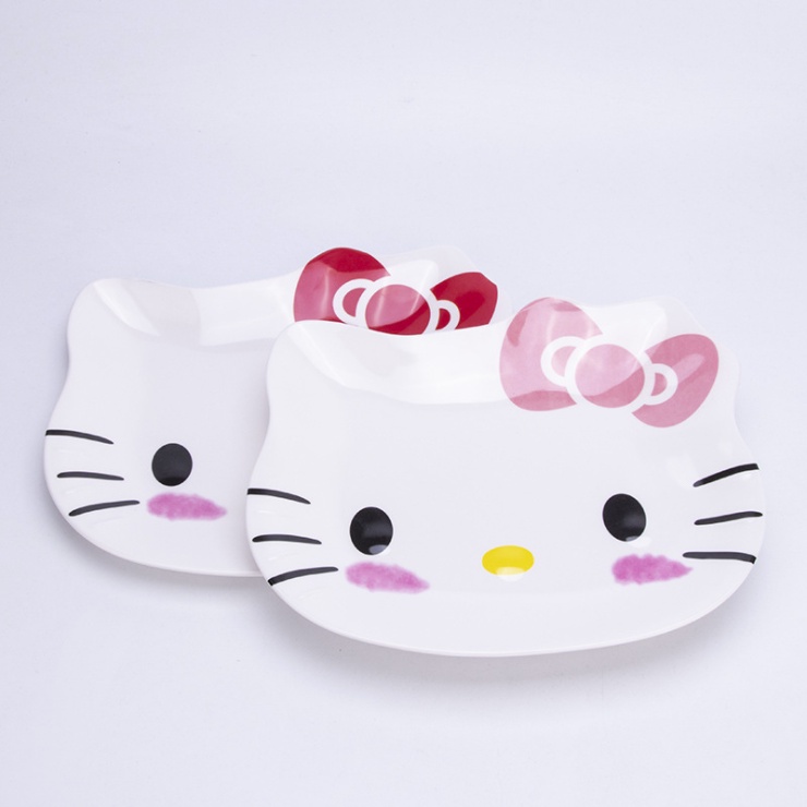 พร้อมส่ง จานเมลามีนหน้าคิตตี้ (4.5/9.5นิ้ว) จานขนม จานเด็ก | Bluerubystore