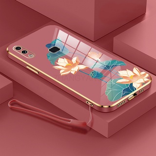 เคส Samsung a10s เคสโทรศัพท์ เคลือบไฟฟ้า ซิลิโคน TPU นิ่ม สีสัน ดอกบัว เคสโทรศัพท์ ส่งสายคล้อง