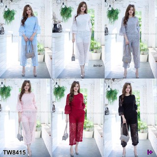Set ลูกไม้ เสื้คอกลม+กางเกงห้าส่วน TW8415