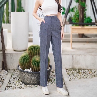 Nanta LadyCute pant กางเกงขายาวผ้ายีนส์นิ่มลายทาง เอวสูง