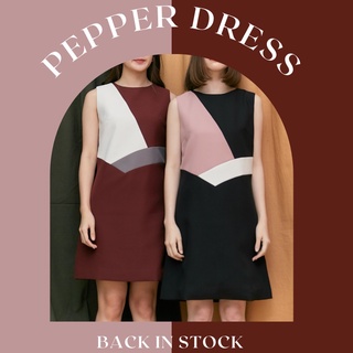 VITAVADEE Pepper Dress ชุดเดรสแขนกุด ตัดต่อ3สี