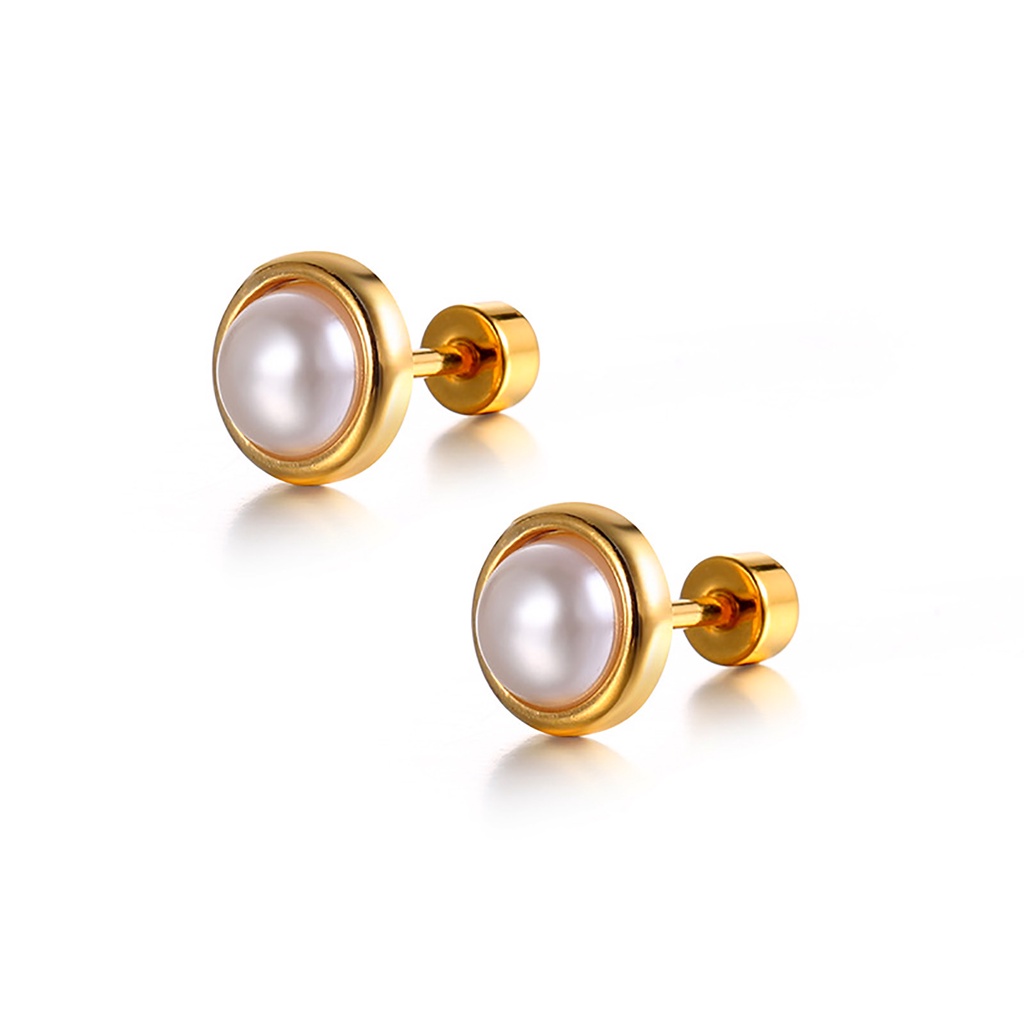 Vnox Pearl Stud Earring Women Girls,Gold Tone Anti Allergy Pierced Earrings,Chic Gentle Jewelry