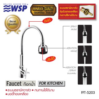 WSP ก๊อก ก๊อกน้ำล้างจานแบบตั้ง (ทองเหลือง) สายโค้งดัดได้ รุ่น FFT-5203