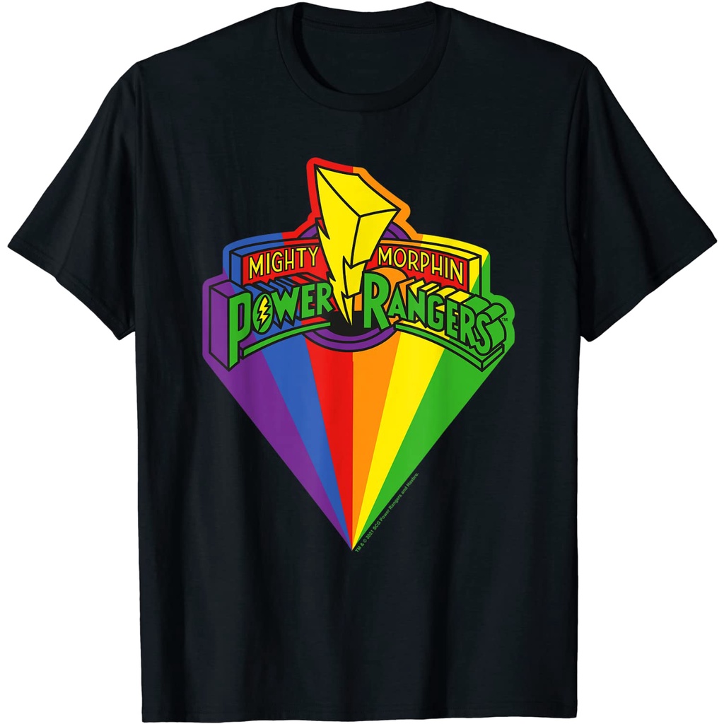เสื้อยืดอินเทรนด์ผู้ชายอินเทรนด์ผู้หญิงเสื้อยืด พิมพ์ลายโลโก้ Power Rangers Rainbow Prism สไตล์คลาสสิกS-3XL