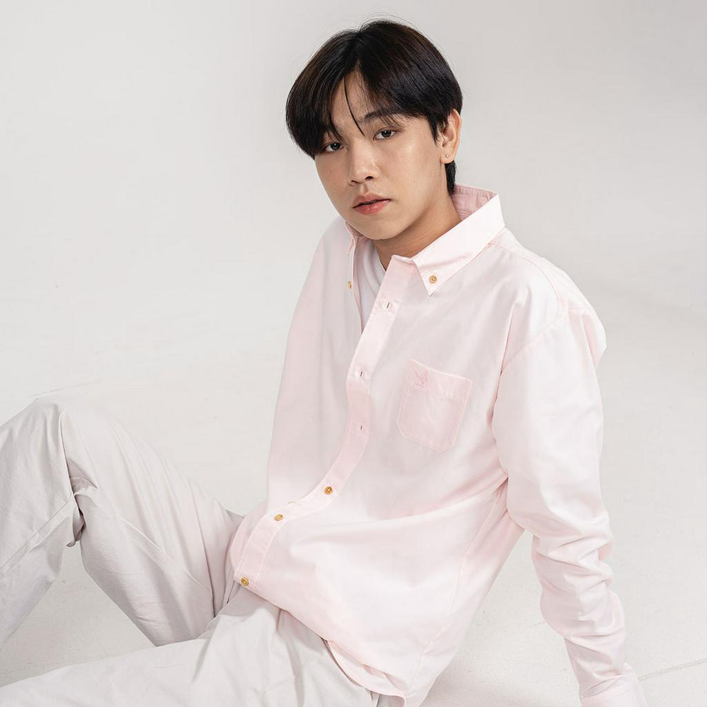 (NO XL) ISSARA Basic เสื้อเชิ้ตชาย ปกกระดุม ทรงตรง สีชมพู