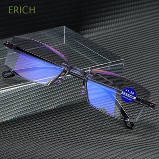 ERICH Outdoor Anti-blue Light Reading Glasses Driving Rimless Presbyopic Eyewear Dual Light Presbyopia Eyeglasses Travel Vision Care Blue Light Proof Men Women Presbyopic Read Magnification Computer Eyeglasses