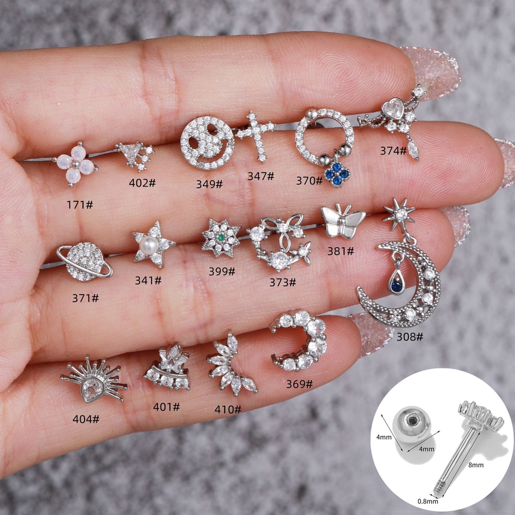 เครื่องประดับ ต่างหูสตั๊ด รูปดาว ดวงจันทร์ และดอกไม้ สไตล์คลาสสิก เรโทร สีเงิน สําหรับผู้หญิง