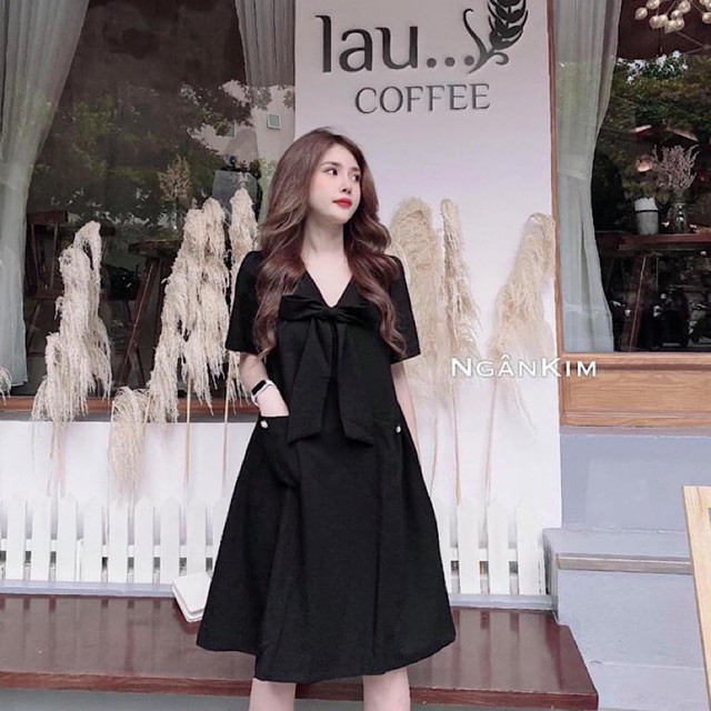 เดรสผ้าลินินกระเป๋าสองสีสุดหรู-เดรสทรงหลวมฟรีไซส์พร้อมชุดคลุมท้องสํานักงาน