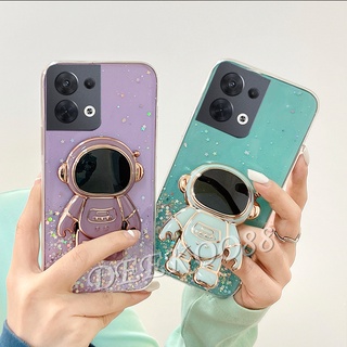 ใหม่ เคสโทรศัพท์มือถือแบบใส OPPO Reno8 Reno7 Reno6 Z Pro 5G 4G 2022 NEW Smartphone Casing Cute Lovely Phone Case with Space Astronaut Stand Holder Glitter Clear Back Cover Reno 8 8Z 8Pro 7 7Z 7Pro 6 6Z