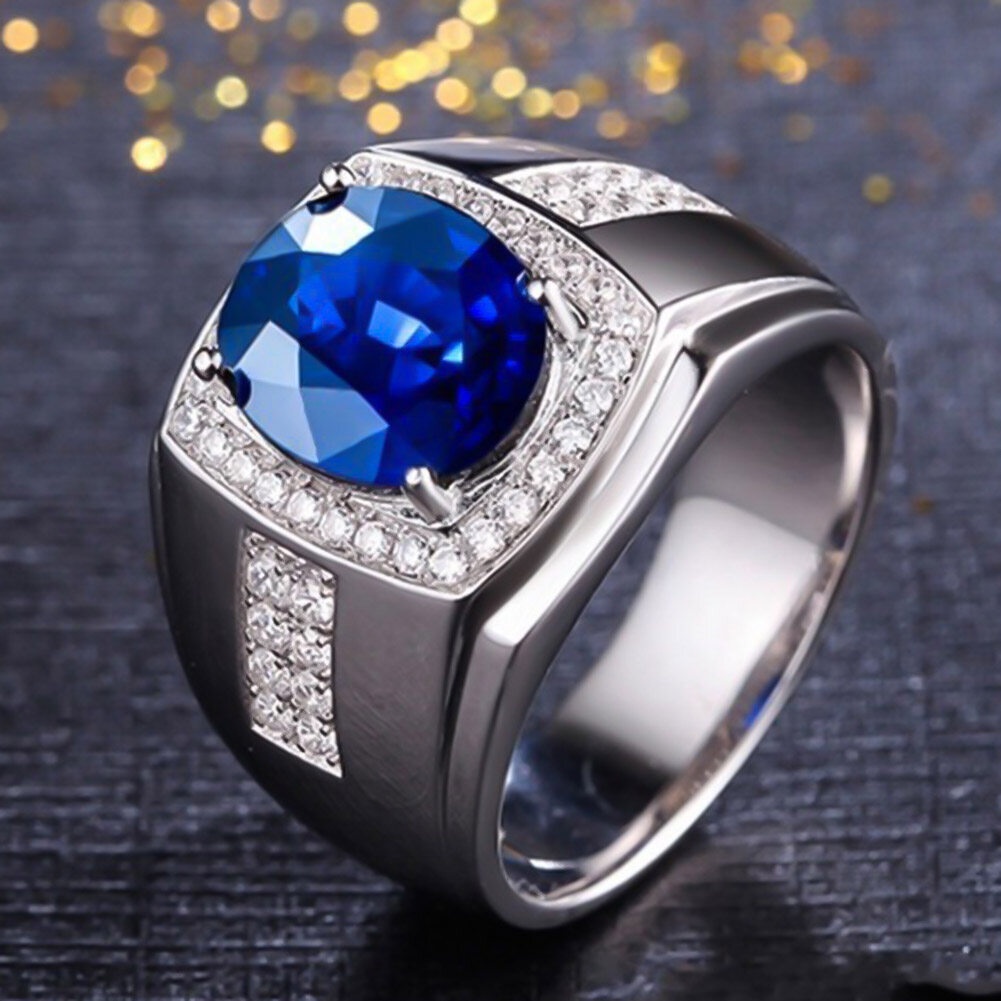 Fashion AAA Blue Stone Finger Rings Men Wedding Party Rhinestone ...