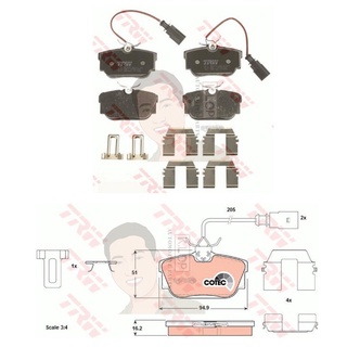 GDB1326 ผ้าเบรค-หลัง(TRW) (เนื้อผ้า COTEC) VW CARAVELLE 2.8 V6 02&gt; /VW CARAVELLE VR6 2.8 00&gt;