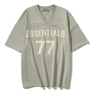 เสื้อยืดแขนสั้น คอวี พิมพ์ลายตัวอักษร FOG Season 8 Double Line ESSENTIALS Flocking 77 พลัสไซซ์ สําหรับผู้ชาย และผู้หญิง