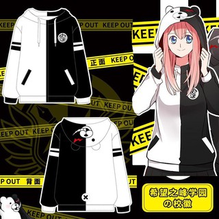 เสื้อกันหนาวแขนยาวมีฮู้ดลายหมีขาวดํา