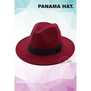 หมวกปานามา Panama hats พร้อมส่ง หมวกปีกกว้างที่เป็นที่นิยมสูงสุด Wool สีเลือดหมู