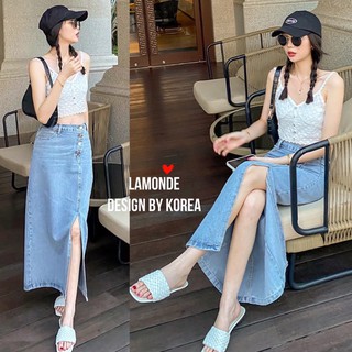 📌ทักก่อนสั่ง📌กระโปรงยีนส์แต่งกระดุม ทรงดินสอ ผ่าหน้า S-XL Lamonade