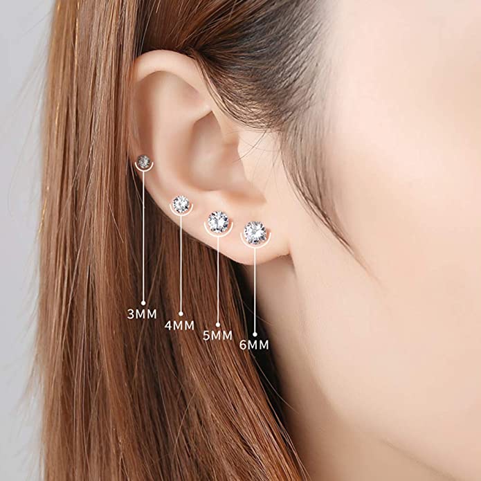Zhouyangต่างหูสำหรับผู้หญิง 4 กรงเล็บล้างเพทายต่างหูสตั๊ดสำหรับหญิงชายขนาดต่างๆคริสตัลอุปกรณ์หูต่างหู เครื่องประดับ E371