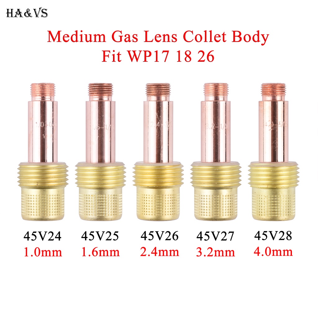5 ชิ้น 1.0/1.6/2.4/3.2/4.0 มิลลิเมตร TIG เลนส์แก๊สขนาดกลาง Collet Body 45V24 45V25 45V26 45V27 45V28