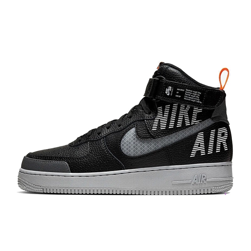 Nike Air Force1 AF1 กองทัพอากาศหนึ่งสะท้อนแสงสีดำและสีขาวสีเทาลำลองรองเท้าสูงด้านบน CQ0449