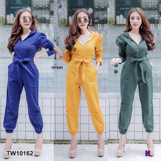 Jumpsuit จั้มสูททรงสวย แขนยาว สีพื้น มีซิปอก มีฮู้ดคลุม