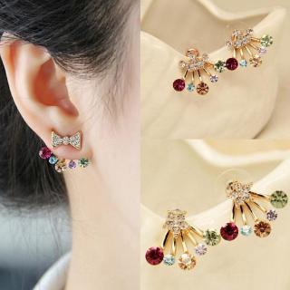 ต่างหูสีสันคริสตัล Rhinestone เกาหลีโบว์มงกุฎ Studs ต่างหูเครื่องประดับ