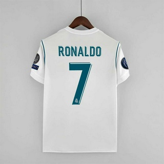 เสื้อกีฬาแขนสั้น ลายทีมชาติฟุตบอล Real-Madrid RONALDO BENZEMA คุณภาพสูง 17-18 ชุดเหย้า