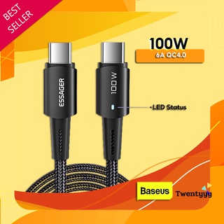 พร้อมส่ง⭐️ถูก/แท้⭐Essager สายชาร์จ USB-C 6A 100W PD สายถักชาร์จเร็ว QC4.0 C-C สำหรับไอแพด แมคบุ๊ค Samsung Huawei Xiaomi