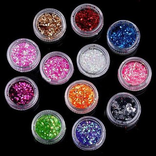 🌹♥ 12 สี UV Gel DIY Glitter ตกแต่งเล็บอาร์ตชุดเซรามิค