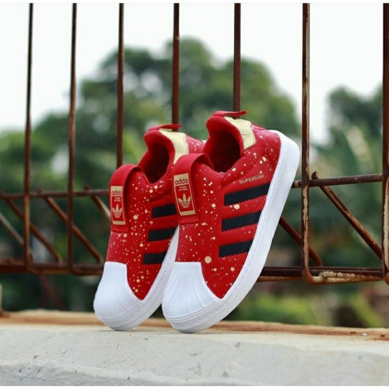 ต้นฉบับ ADIDAS SUPERSTAR 360 KIDS SLIP ON รองเท้าสีขาวสีแดงสีขาว