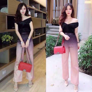 ชุดเซท2ชิ้น เสื้อกำมะหยี่แขนกุดคอวี+กางเกงเอวสูงไ่เฉดสี