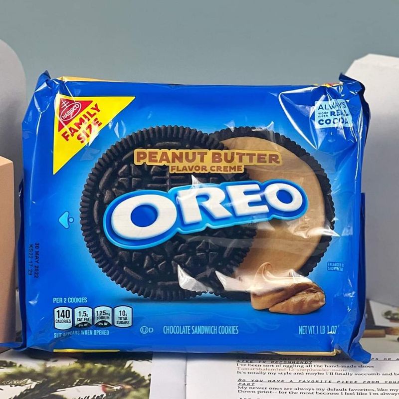 Oreo Peanut Butter 🇺🇸รสพีนัทบัตเตอร์แสนอร่อย เนื้อครีมแน่นเต็มคำ พร้อมแผ่นโอริโอ้ทำจาก cocoa แท้