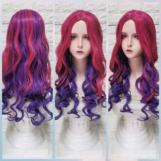 wig lon​ pink 60cm​ วิกผม​ลอนสีชมพูเข้มซ้อนสีม่วง(พร้อมส่ง)​