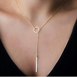 Elegent Fashion Women Copper Round Long Necklace Y-Neck Metal Chain Necklace