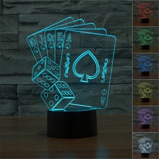โคมไฟตั้งโต๊ะ LED USB รูปโป๊กเกอร์ 3D ไล่โทนสี 7 สี