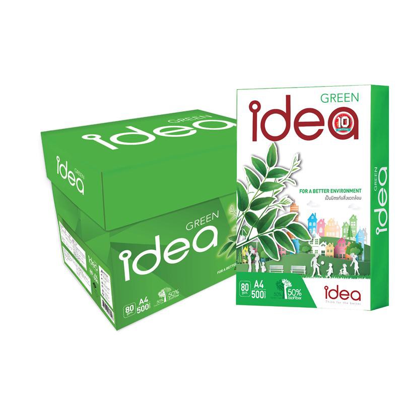 กระดาษถ่ายเอกสาร A4 80แกรม (แพ็ค5รีม) ไอเดีย กรีน Copy paper A4 80 grams (pack of 5 reams) Idea Gree