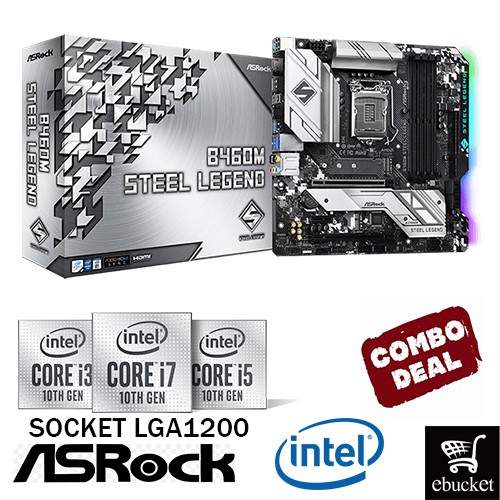 ASROCK B460M STEEL LEGEND B460 LGA1200 MOTHERBOARD + INTEL 10TH GEN CPU COMBO