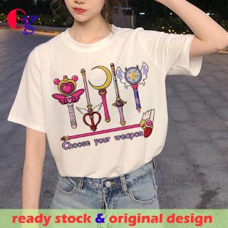 *Gg* เซเลอร์มูน Sailor Moon neck casual O cotton summer เสื้อยืด clothes เสื้อยืด streetwear เสื้อเชิ้ตผู้หญิง top เ