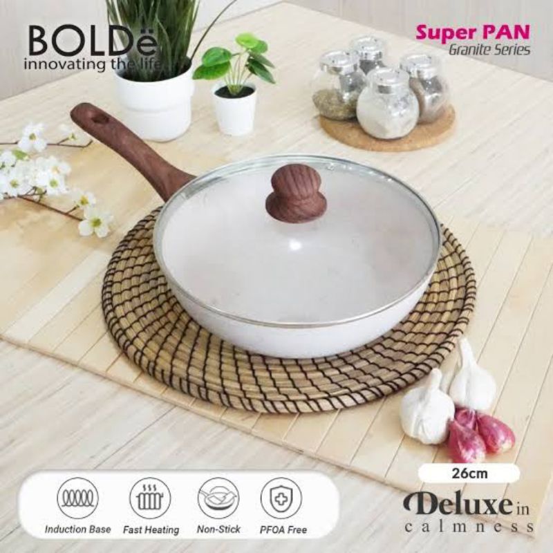 Super PAN WOK (WAJAN) 26 ซม. + GLASS LID Granite Beige Series Original BOLDe