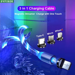 3 in 1 สายชาร์จแม่เหล็ก 2A สายชาร์จ Micro Type C ไฟ LED สายชาร์จ USB สําหรับโทรศัพท์มือถือ Android