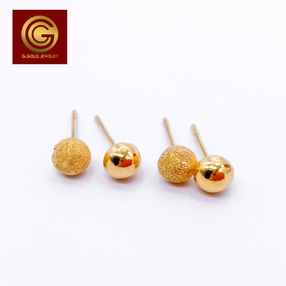 GGOLD ต่างหูทอง96.5%แท้ 1.0 กรัม ลายประคำ-เงา, ประคำ-จิกเพชร (ฟรี แป้นต่างหูพลาสติก) [G-00421, G-004
