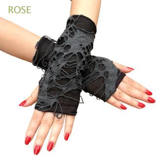 ROSE Arm Warmer Fingerless Long Gothic Black Halloween Gloves