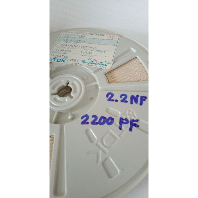 0.0022UF 50V 222คาปาซิเตอร์ TDK SMD1206(แพ็ค100ตัว)1.8x3mmของดี-จากญี่ปุ่นCเซรามิก Cชิฟ C-SMD 2200PF