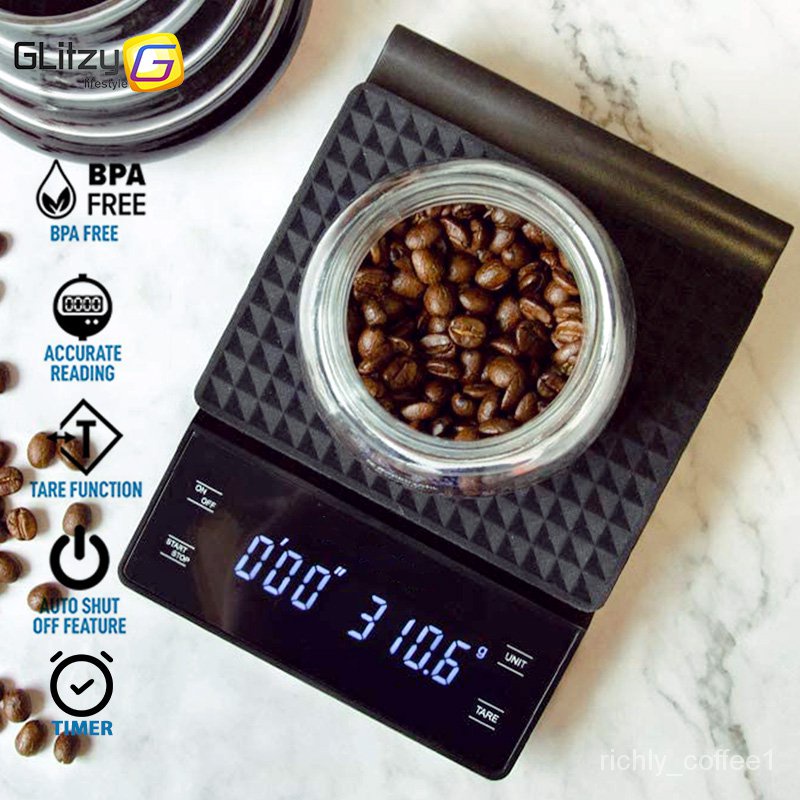 ตาชั่งกาแฟ ตาชั่งกาแฟดิจิตอล Kitchen Scale ขนาด3KG/ 0.1G จับเวลากาแฟจอแสดงผล LCD -สินค้ามีพร้อมส่ง-