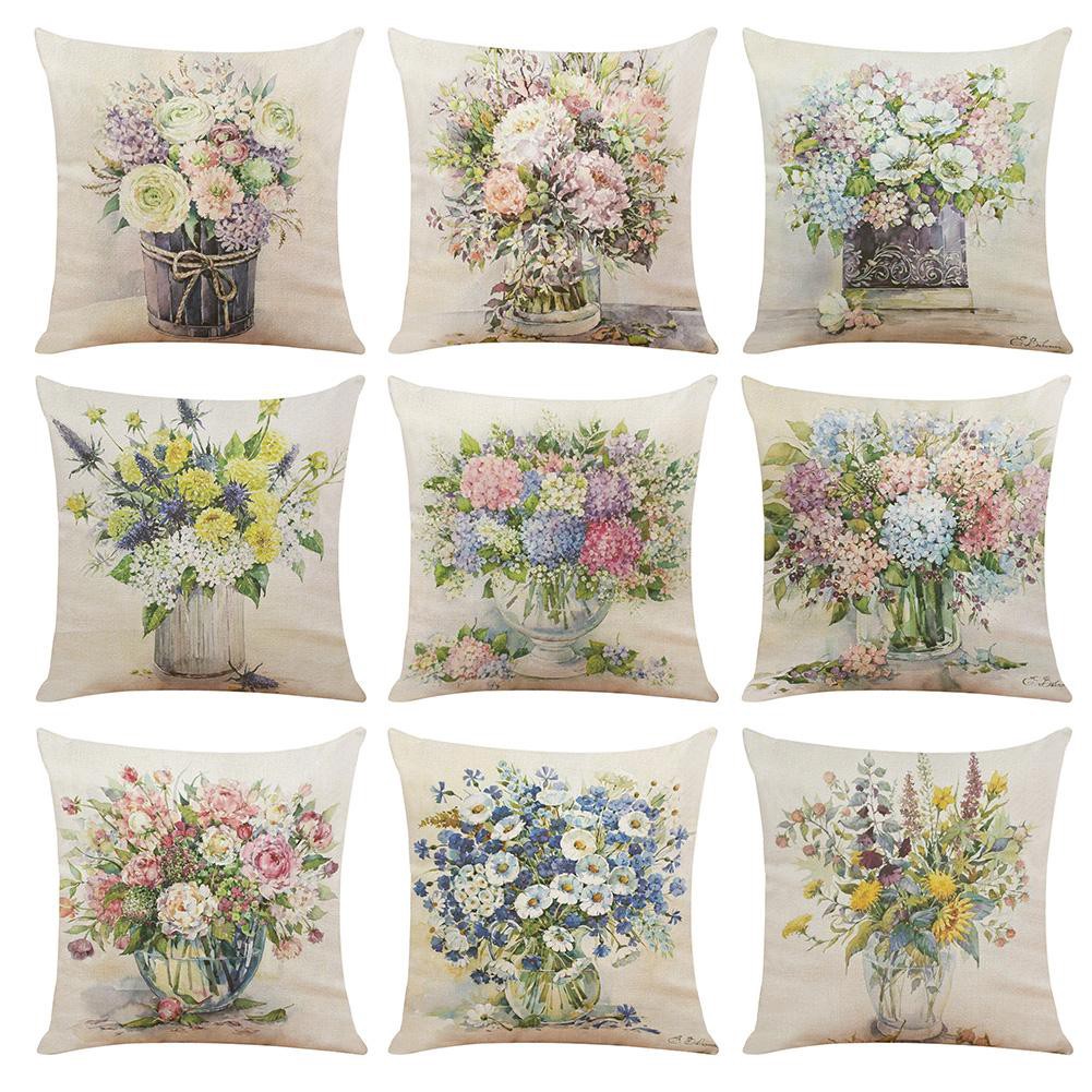 Retro Floral Print Pillowcase Linen Sofa Seat Car Decorative