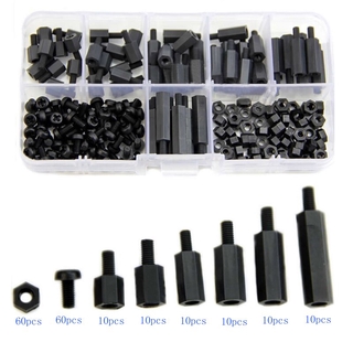 180pcs/Box M3 6-20mm Nylon Hex Screw Nut PCB standoffs Assortment Kit with Box Fastener Hardware Black