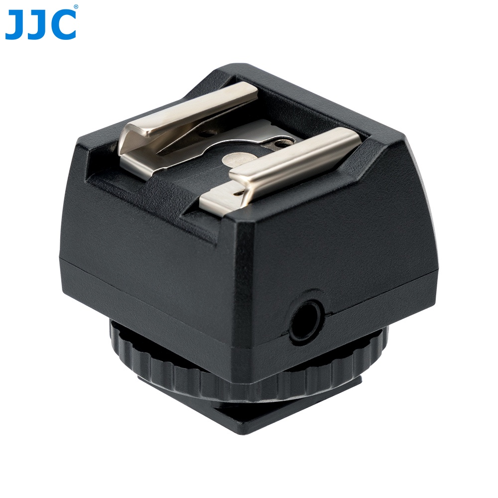 JJC JSC-8 อะแดปเตอร์ รองเท้าร้อน Hot Shoe ของกล้องอเนกประสงค์พร้อมพอร์ตเชื่อมต่อซิงค์ 3.5 มม. และ PC สำหรับกล้องที่ไม่มีขั้วต่อ Strobe ภายนอกไปยังแฟลชซิงโครทริกเกอร์, แสงขาวดำนอกกล้อง, ระบบ Strobe ของสตูดิโอ