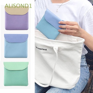 Alisond1 กระเป๋าใส่เหรียญ กระเป๋าเครื่องสําอาง กระเป๋าใส่กุญแจ ลิปสติก ผ้าอนามัย แบบพกพา|กระเป๋าหนัง PU เก็บสายเคเบิ้ล USB หลากสี คุณภาพสูง สําหรับผู้หญิง