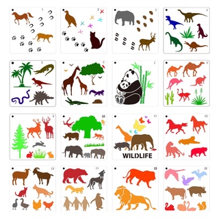 Sup แม่แบบวาดภาพสัตว์ป่า 16 ชิ้น สําหรับเด็ก