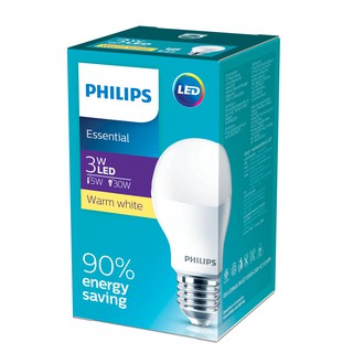 หลอดLED PHILIPS หลอดไฟ LED รุ่นเอสเซียลเซียวLED BULB E27 3W แสงส้ม Warmwhite ฟิลลิป์ (สินค้าราคาร่วมVATแล้ว)